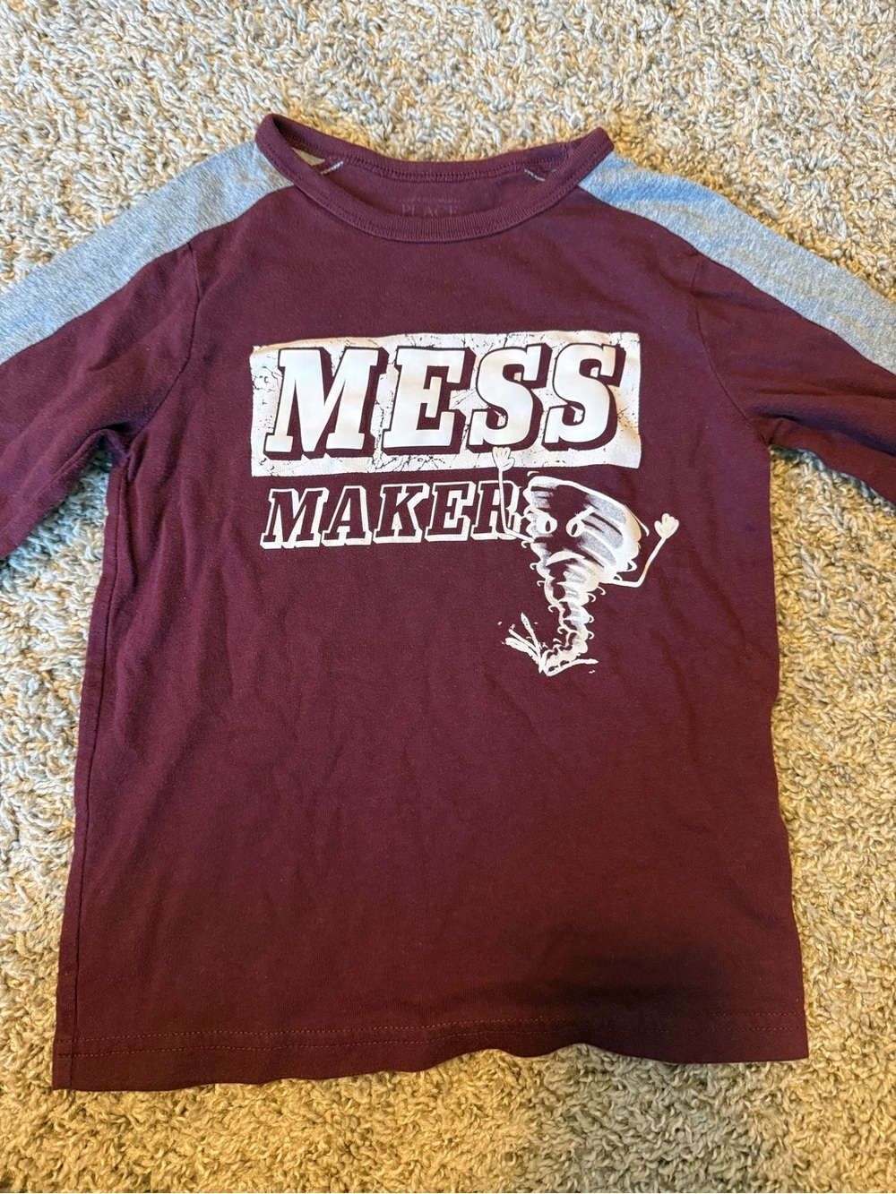 The Children's Place Maroon Raglan Tee with Gray Sleeves - MESS MAKERS Graphic